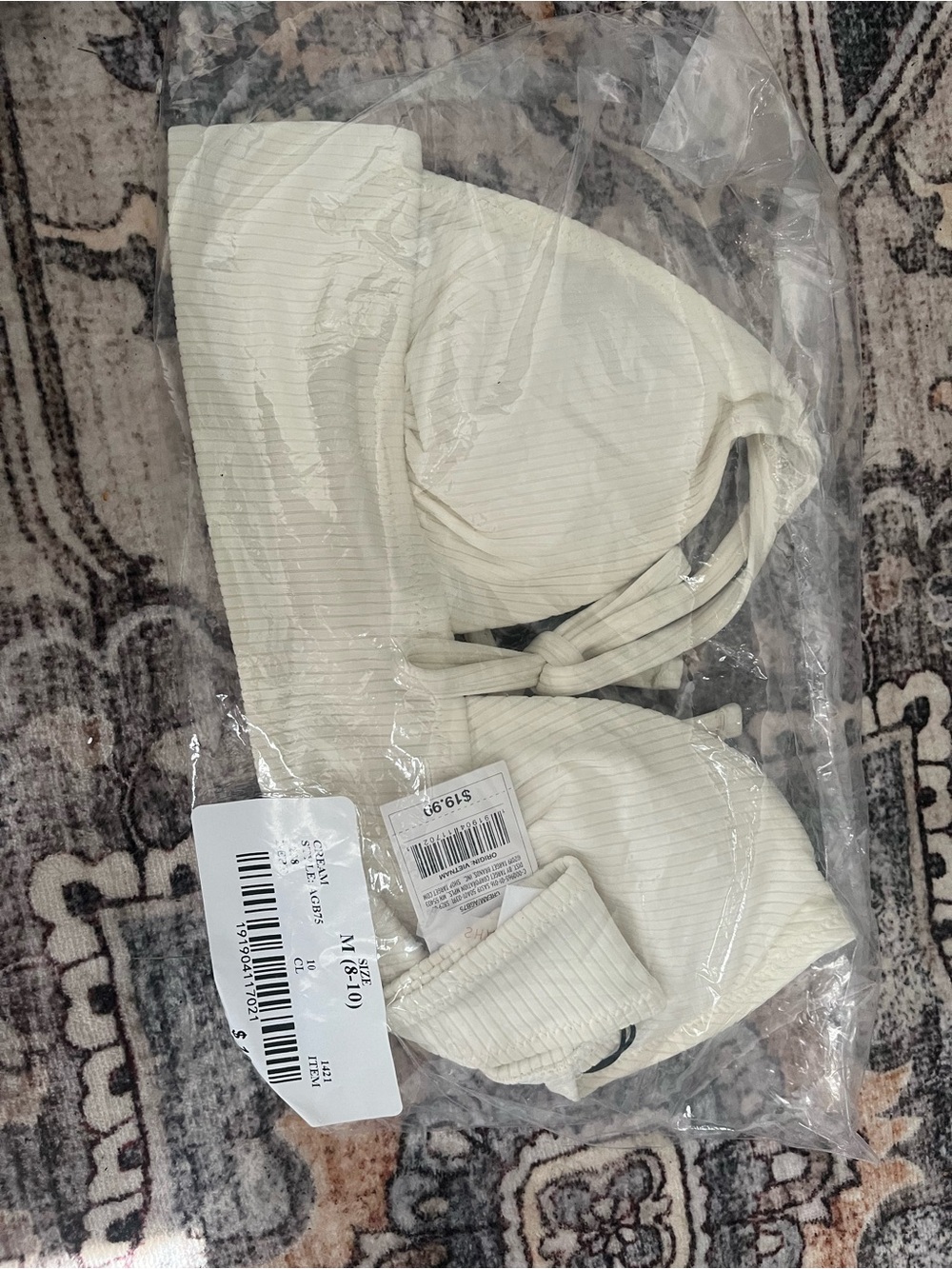 Womens Cream Ribbed Bikini top
